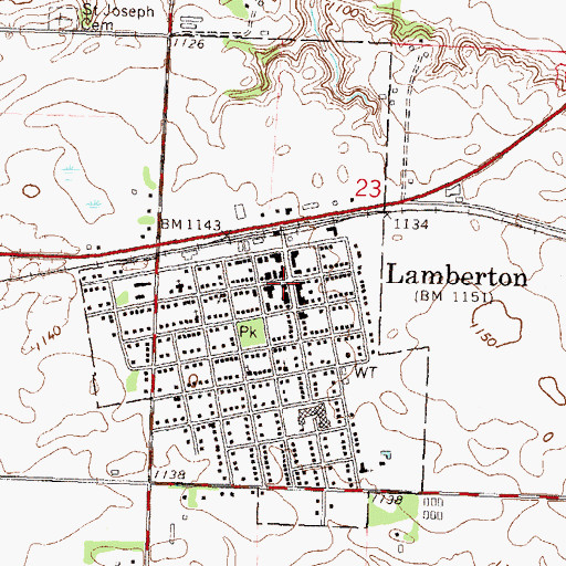 Topographic Map of Lamberton, MN