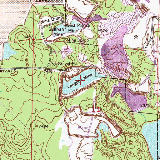 Topographic Map of Langdom Mine, MN
