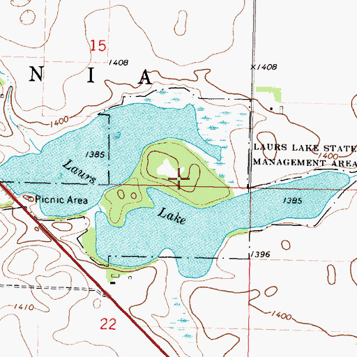 Topographic Map of Laurs Lake State Wildlife Management Area, MN