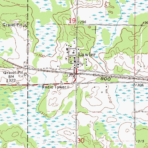 Topographic Map of Lawler, MN