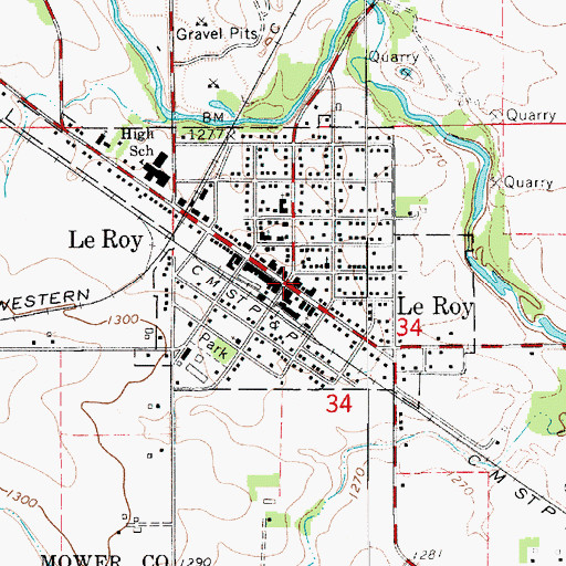 Topographic Map of Le Roy, MN