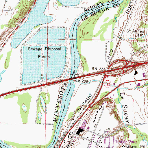Topographic Map of Le Sueur Creek, MN