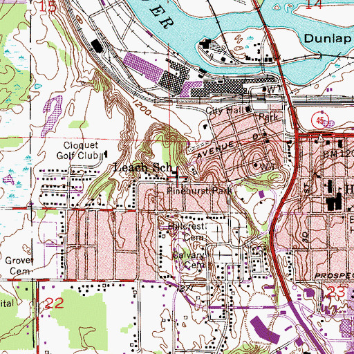 Topographic Map of Leach School, MN
