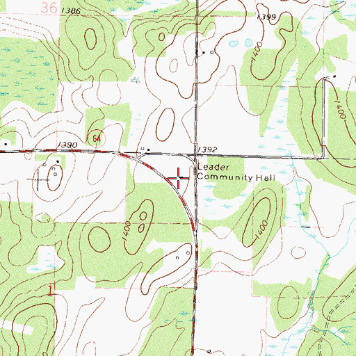 Topographic Map of Leader Community Hall, MN