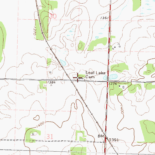 Topographic Map of Leaf Lake Cemetery, MN