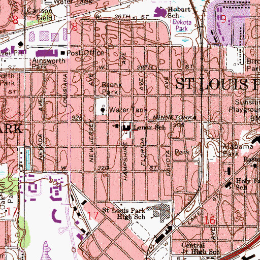 Topographic Map of Lenox School, MN