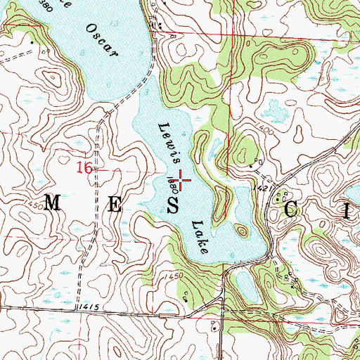 Topographic Map of Lewis Lake, MN