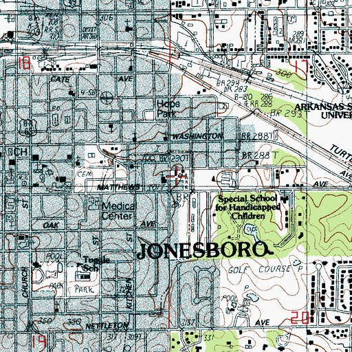 Topographic Map of Booker T Washington Community Center, AR