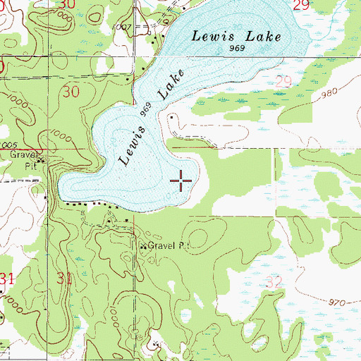 Topographic Map of Lewis Lake, MN