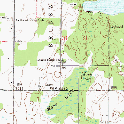 Topographic Map of Lewis Lake Church, MN