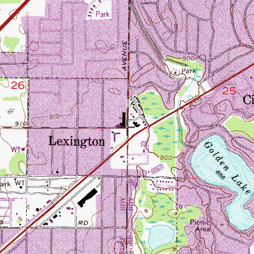 Topographic Map of Lexington, MN