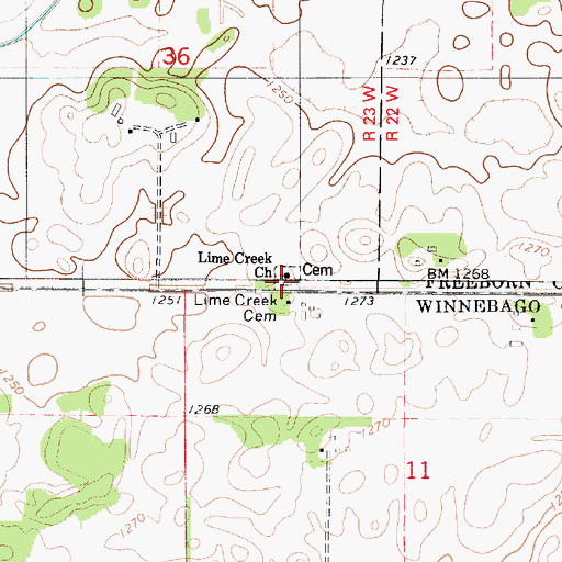 Topographic Map of Lime Creek Cemetery, MN