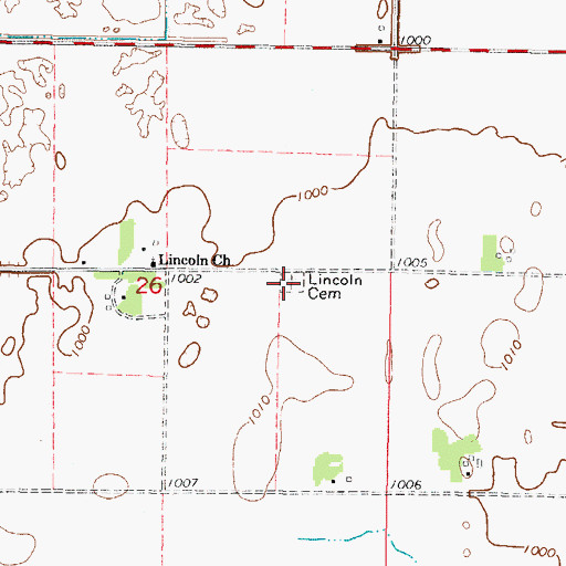 Topographic Map of Lincoln Cemetery, MN
