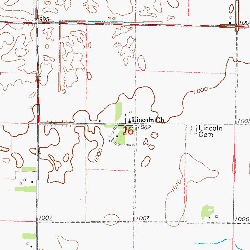 Topographic Map of Lincoln Church, MN