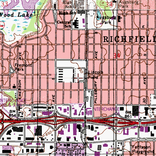Topographic Map of Lincoln Field, MN