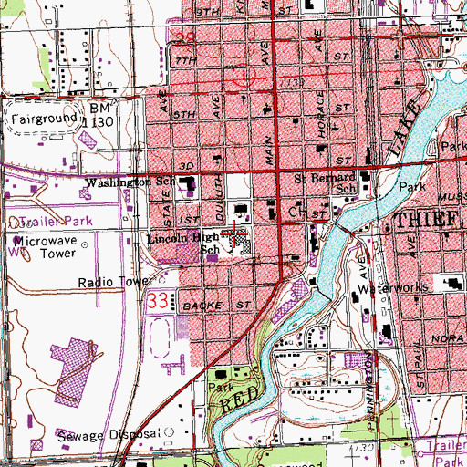Topographic Map of Lincoln High School, MN