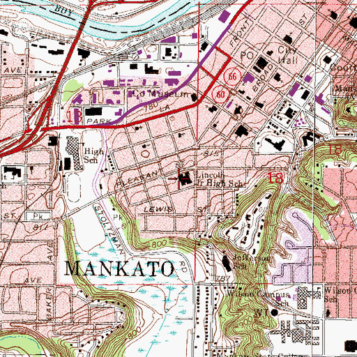 Topographic Map of Lincoln Junior High School, MN