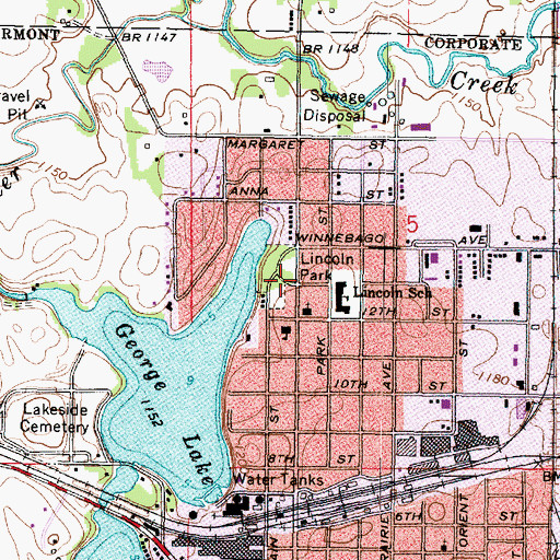 Topographic Map of Lincoln Park, MN