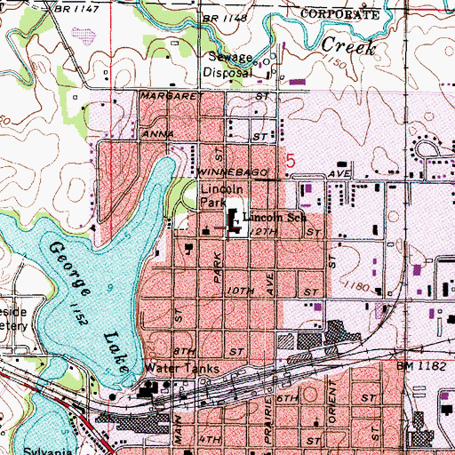 Topographic Map of Lincoln School, MN