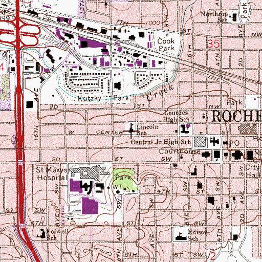 Topographic Map of Lincoln School, MN