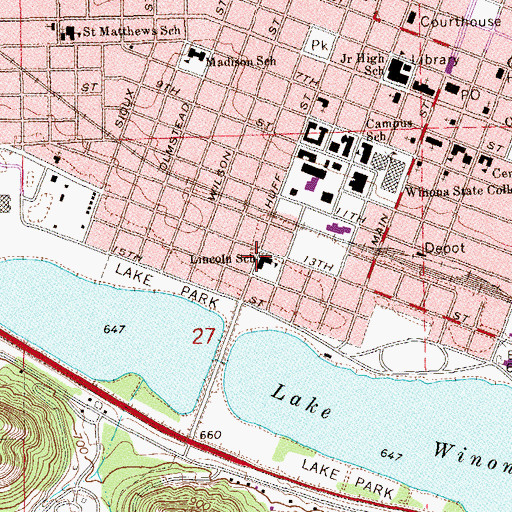 Topographic Map of Lincoln School, MN