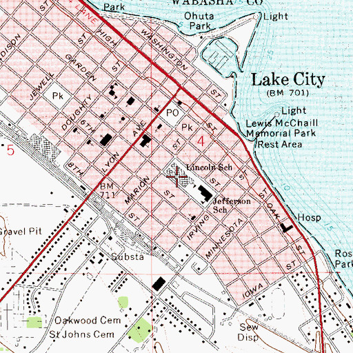 Topographic Map of Lincoln High School, MN