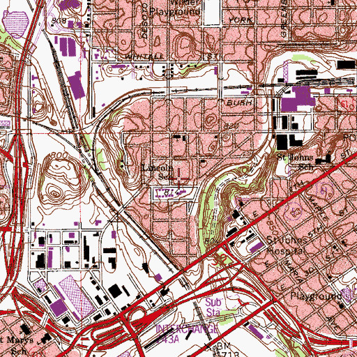 Topographic Map of Lincoln School, MN