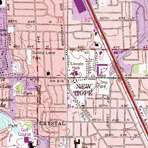 Topographic Map of Lincoln School, MN