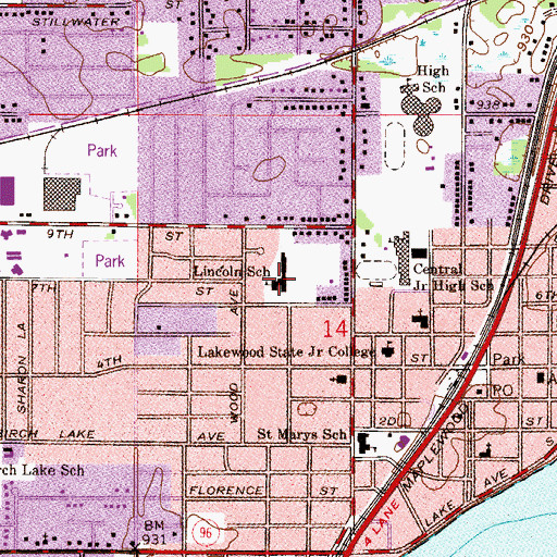 Topographic Map of Lincoln School, MN