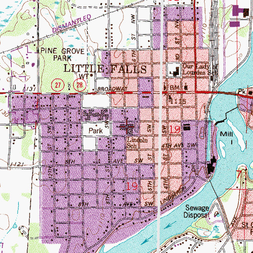 Topographic Map of Lincoln Elementary School, MN