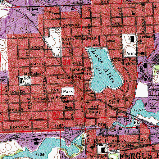 Topographic Map of Lincoln School, MN