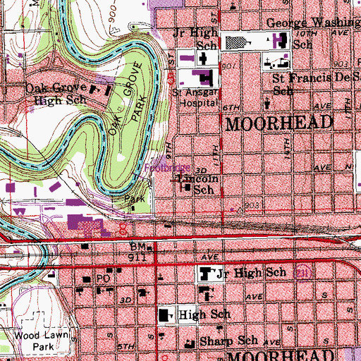 Topographic Map of Lincoln School, MN