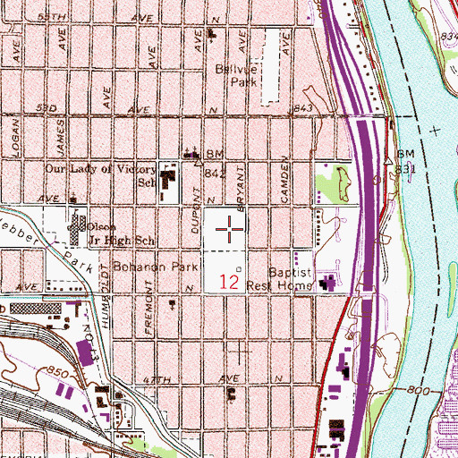 Topographic Map of Jenny Lind Elementary School, MN