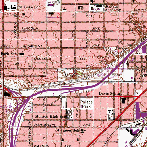 Topographic Map of Linwood Park, MN
