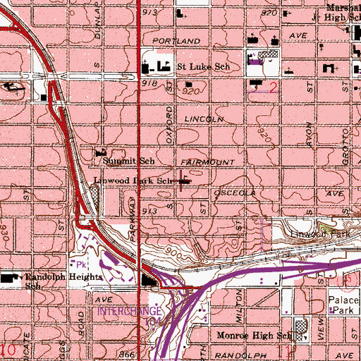 Topographic Map of Linwood Park School, MN