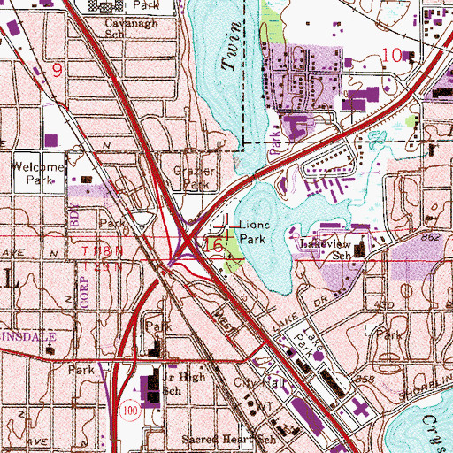 Topographic Map of Lions Park, MN