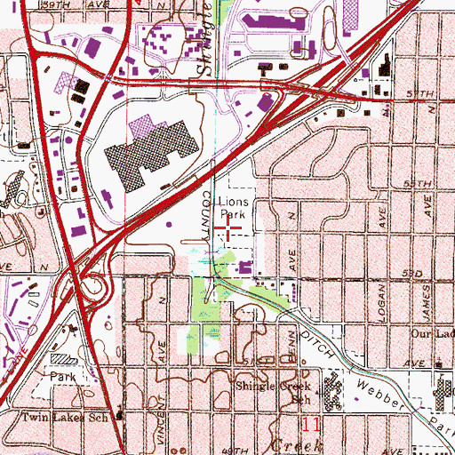 Topographic Map of Lions Park, MN