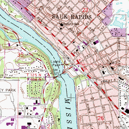 Topographic Map of Lions Park, MN