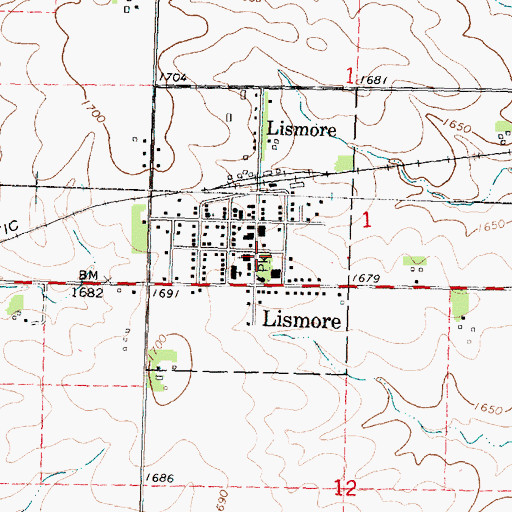 Topographic Map of Lismore, MN