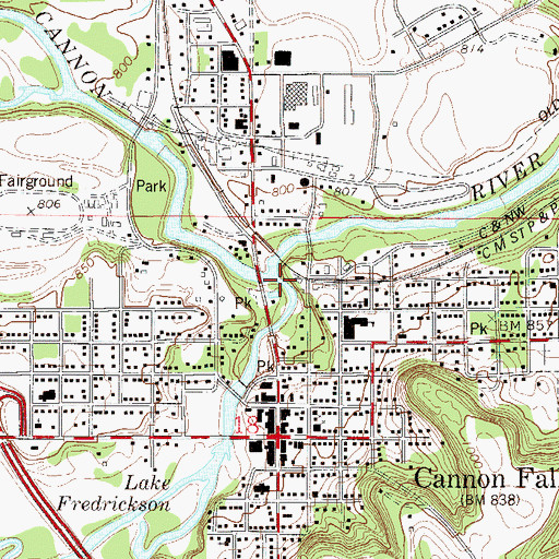 Topographic Map of Little Cannon River, MN