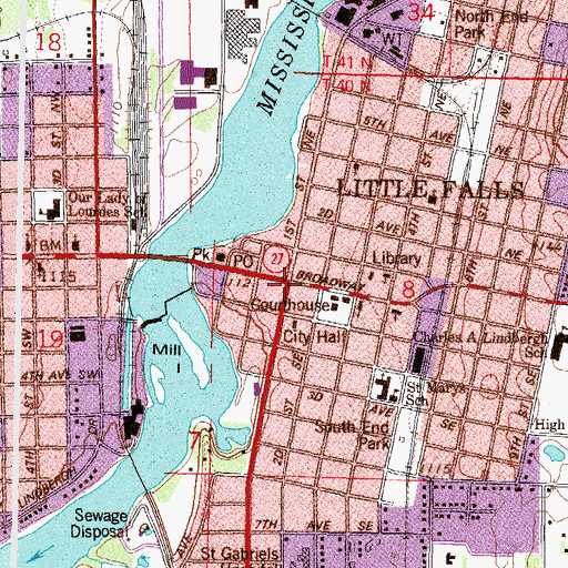 Topographic Map of Little Falls, MN