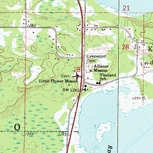 Topographic Map of Little Flower Mission, MN