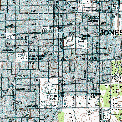 Topographic Map of Jonesboro Academy (historical), AR