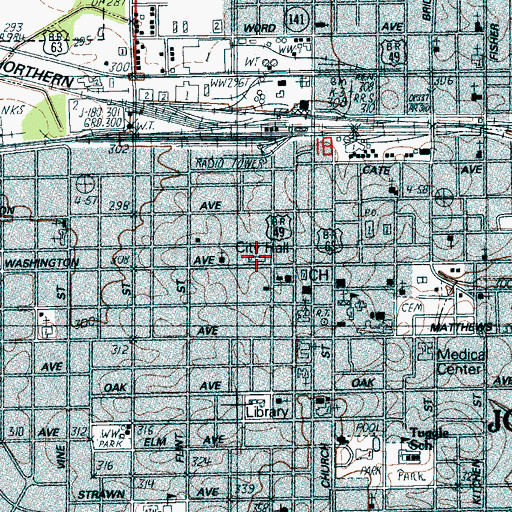 Topographic Map of Jonesboro City Hall, AR