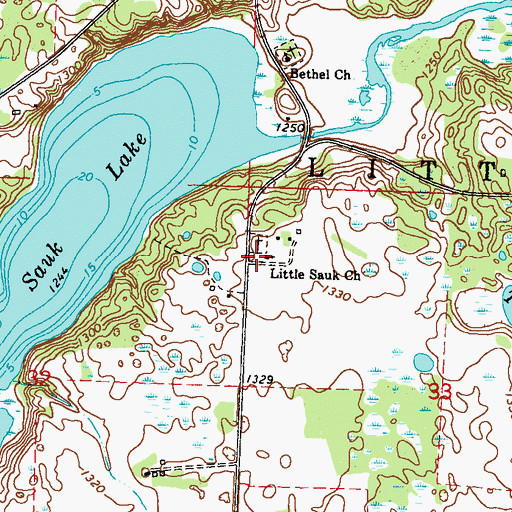 Topographic Map of Little Sauk Church, MN