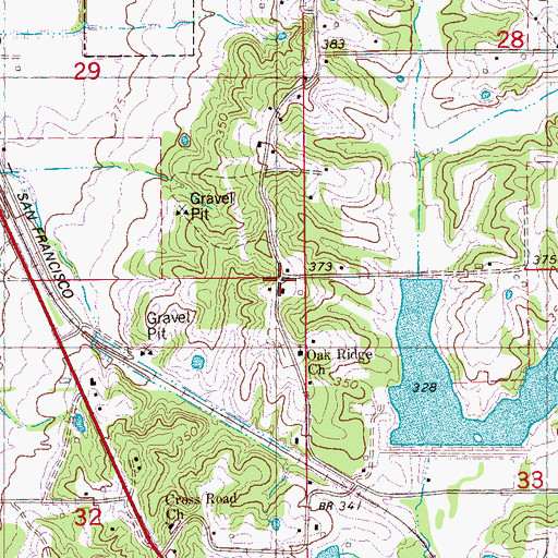 Topographic Map of Oak Ridge, AR