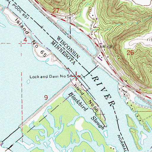 Topographic Map of Lock and Dam 5A, MN