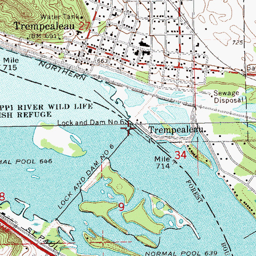 Topographic Map of Lock and Dam 6, MN