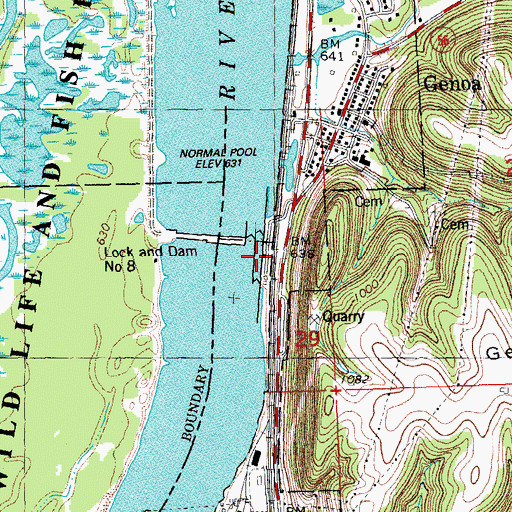 Topographic Map of Lock and Dam 8, WI