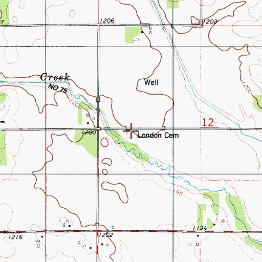 Topographic Map of London Cemetery, MN